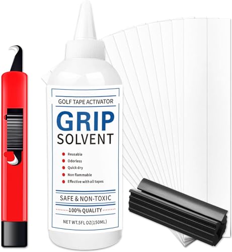 AMRTA Kit de réparation de poignée de golf, 15 bandes adhésives texturées en caoutchouc de 22 cm x 5 cm, taille de poignée de 54 cm, comprend un couteau, un étau en caoutchouc, un kit de solvant de