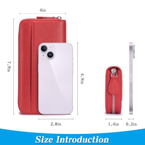 Large Capacity wallets for women RFID Blocking Leather Long Zipper Clutch Wallet with 18 Card Slots & coin Pocket,Red3
