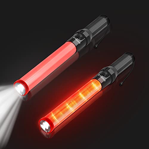 E-Riding 2 Pieces 16 Inch Signal Traffic Wand, Traffic Control Wand With White Led On Top,Safety Traffic Baton Light For Parking Guides Outdoor Camping #TOP12