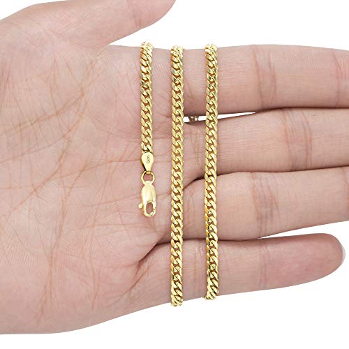 Nuragold 14k Yellow Gold 3.5mm Solid Miami Cuban Link Chain Pendant Necklace, Mens Womens Jewelry 16" 18" 20" 22" 24" 26" 28" 30" - Image 3