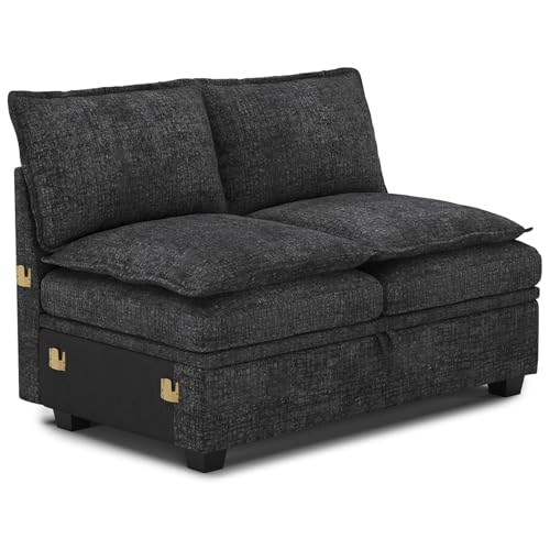 Belffin Double Seat Module 2-Seater Sofa with Storage for Chenille Modular Sectional Sleeper Sofa Pullout Couch, Dark Grey Dark Grey Loveseat Module
