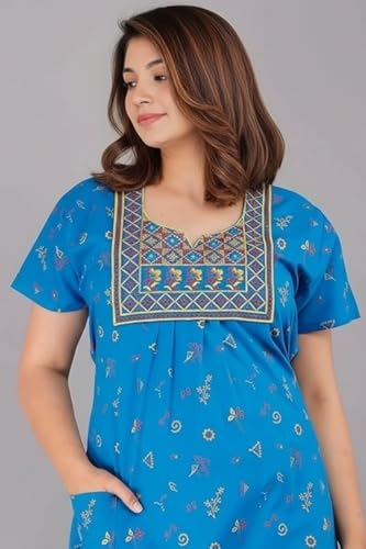 Image of NILOUFO Women's Cotton Jaipuri Nighty Gown - Pack of 2 Rajasthani Print Night Dresses | Maxi Sleepwear with Pocket | Soft Embroidered Loungewear for Ladies