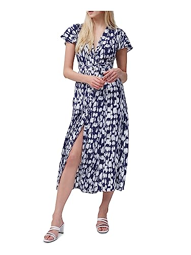 French Connection Women's ISLANNA Crepe Printed MIDI DRS Casual Dress, Nocturnal/Sum White, 16