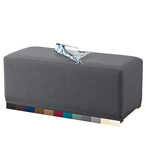 Granbest Premium Waterproof Ottoman Cover High Stretch Rectangle Folding Storage Stool Ottoman Slipcovers (Ottoman Oversized, Gray)