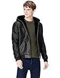 Kängurutaschen Amazon-Marke: find. Men\'s Leather Look Hooded Shearling Jacket, Schwarz, XL, Label: XL