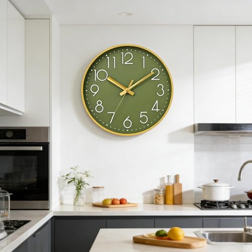 Image of DAXSMY Wall Clock 10 Inch Green Decorative, Battery Operated Silent