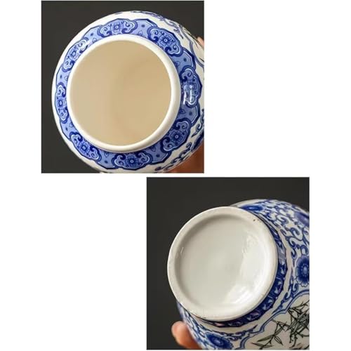 Bocal à gingembre céramique bleu et blanc vert pot déco 9x13 cm - 7
