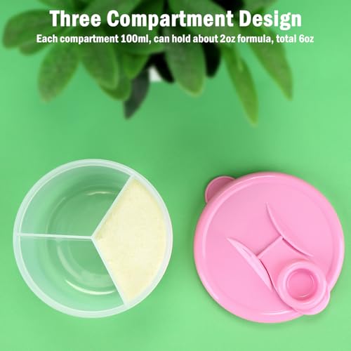 Image of Accmor Baby Formula Dispenser On The Go, Non-Spill Rotating Three-Compartment Formula Container to Go, Milk Powder Kids Snack Container for Infant Toddler Travel, Pink, 2 Pack