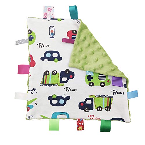 Image of Inchant Boy Tag Security Blanket - Baby Car Plush Comforter Taggy Blankies, Pale Green Textured Underside