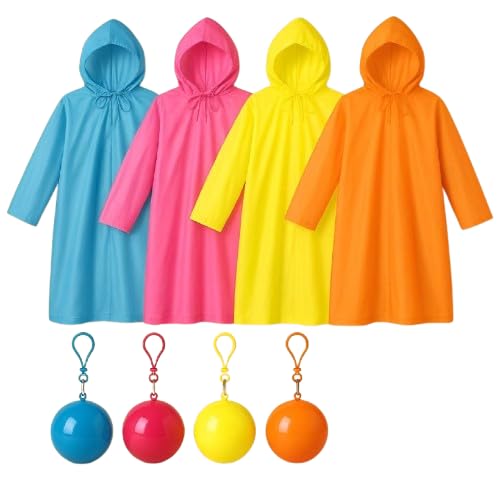 Portable Raincoat with Storage Ball, Hooded Design, 4 Vibrant Colours Available 4PCS