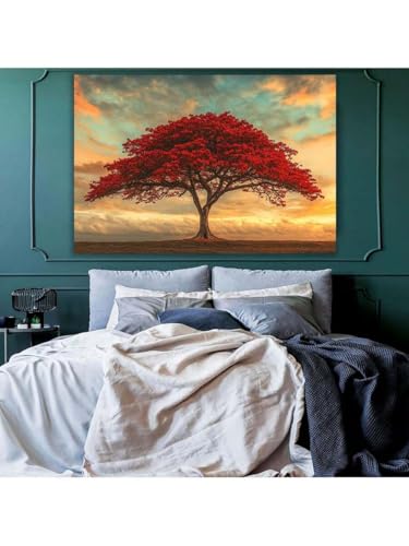 Arbre de vie rouge affiche sur toile vintage 40x60cm pour salon - 4
