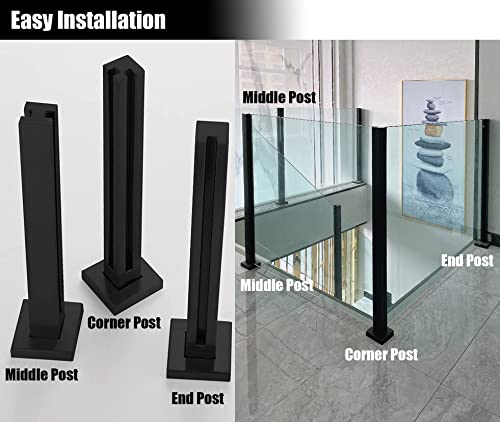 (en:Szklany słupek balustrady do szkła 3/8" lub 1/2", czarny szklany panel post, balustrada do balustrady tarasowej/schodów wewnętrznych, system wsporczy