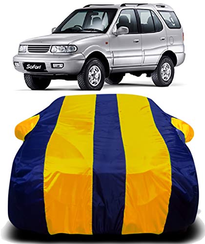 Image of Waterproof Car Cover with Ultra Surface Body Protection (Yellow Stripes) (Tata Safari)