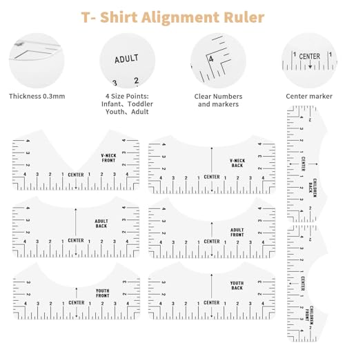 10 Guías de Regla de Camiseta,Kucheed Guía de Regla de Camiseta para Vinilo y Sublimación,Juego de Herramientas de Alineación de Camiseta para Hacer un Diseño de Centro,Adultos,Jóvenes,Niños,Pequeños