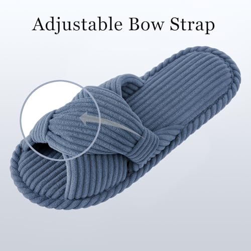 Image of Evshine Summer House Slippers for Women Corduroy Cross Bow Indoor Slippers Open Toe Slip On Bedroom Shoes with Memory Foam