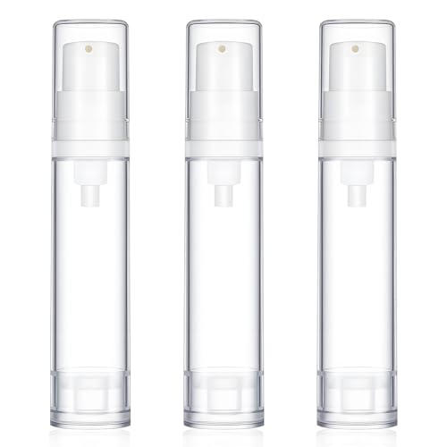 3Pcs Small Airless Pump Bottles 10Ml Travel Pump Bottles for Toiletries Refillable Clear Cosmetic Dispenser for Foundation Cream Serum Moisturizer