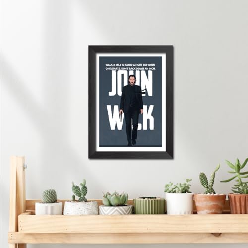 Image of TenorArts John Wick Poster Hollywood Movie Quotes Posters Vector Art Photo Frame Painting With Dark Wooden Texture (12inches x 9inches)