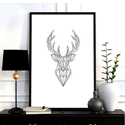 Peinture murale cerf géométrique 50x70cm sans cadre pour salon moderne