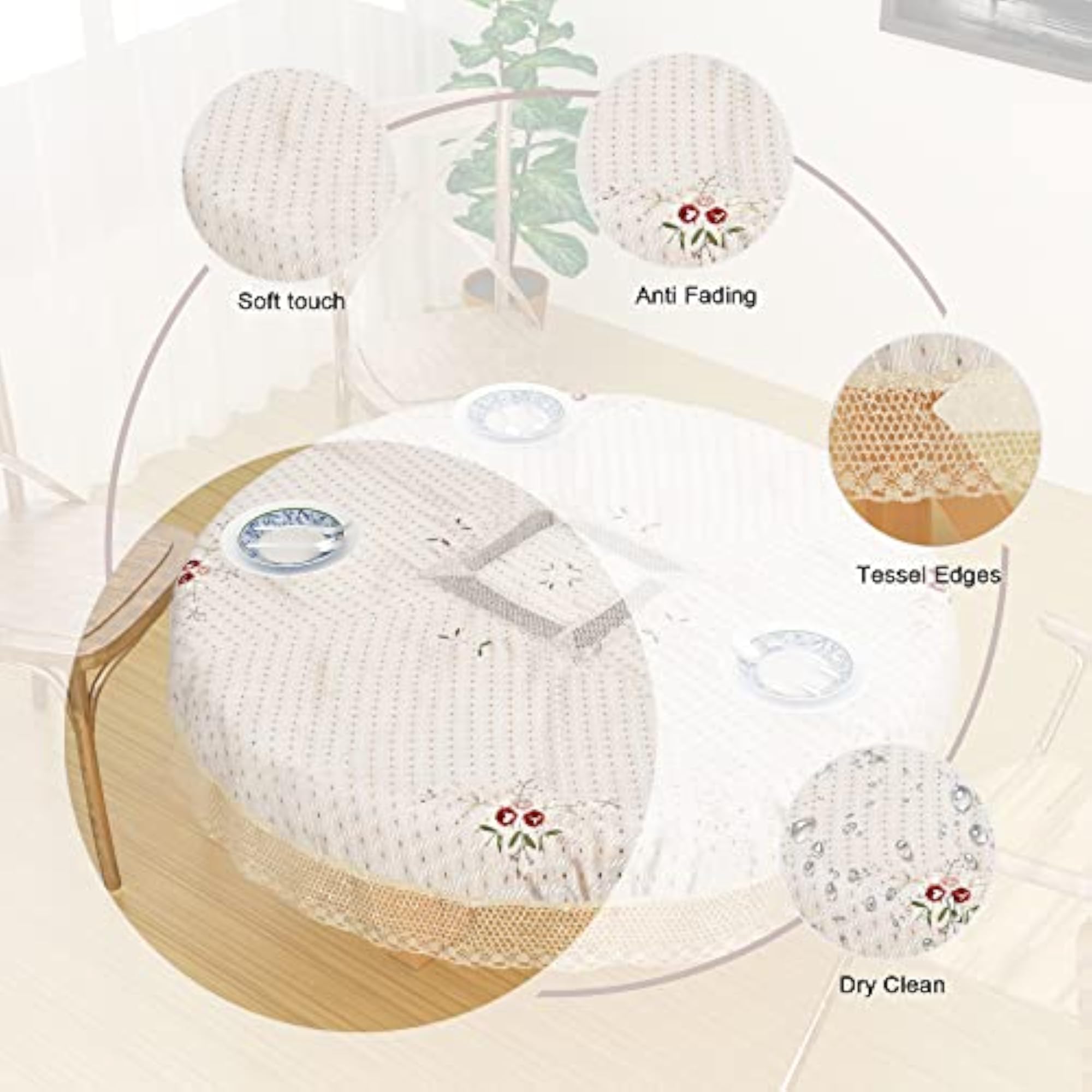 Check Ribbon Jute Round Dining Table Cover 60 Inches