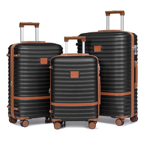 Joyway Luggage Set 3 Piece Suitcase Sets with Spinner Wheel,Hardside Expandable Travel Laggage with TSA Lock (Black - Thumbnail 2