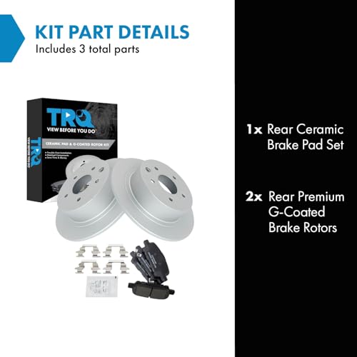 Image of TRQ Rear Brake Pad and Rotor Set Ceramic G Coated Rotors Compatible with 2002-2017 Nissan Altima 2004-2008 Maxima 2011-2017 Juke 2013-2017 Sentra