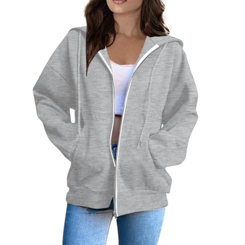 OIOLOYJM Zipper Hoodies for Women Long Sleeve Oversized Sweatshirts Y2k Drawstring Soft Jacket 2025 Fall Fashion with Pockets