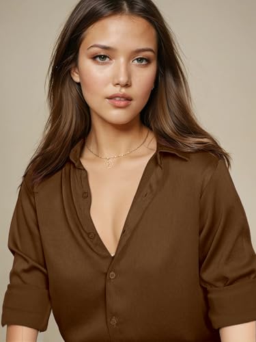 Image of Aahwan Women Satin Regular Fit Black Solid Button Up Drop Shoulder Officewear Casual Formal Long Sleeve Shirt