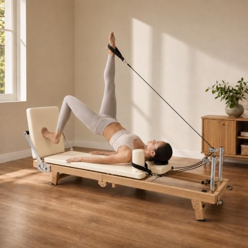 75 Foldable Pilates Reformer Professional Home Use Stainless Steel with Wood Grain Finish with Hybrid Resistance Compact Fitness Gift for Petite Women Up to 59 Easy Assembly