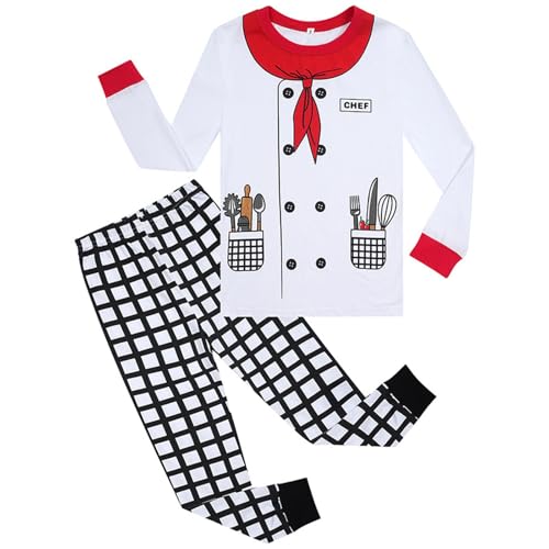 Conjunto de pijama de manga larga de 2 piezas con estampado de Chris Pure para niños de 2 a 14 años, White2, 10 años