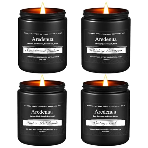 Image of Mens Candle Set - Manly Candles for Men, 4 Pack Soy Candles for Home Scented, Masculine Candle Gift Set - Includes Sandalwood Leather, Whiskey Tobacco, Amber Patchouli & Vintage Oak