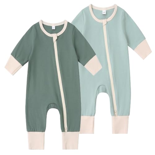 Image of BeiVSlley Baby Boys Girls 2-Pack Romper 2 Way Zipper Cotton Long Sleeve One Piece Jumpsuits Clothes Sets