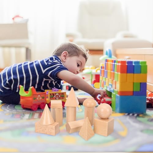 Jouets éducatifs géométriques UPKOCH en bois : 12 formes 3D mathématiques