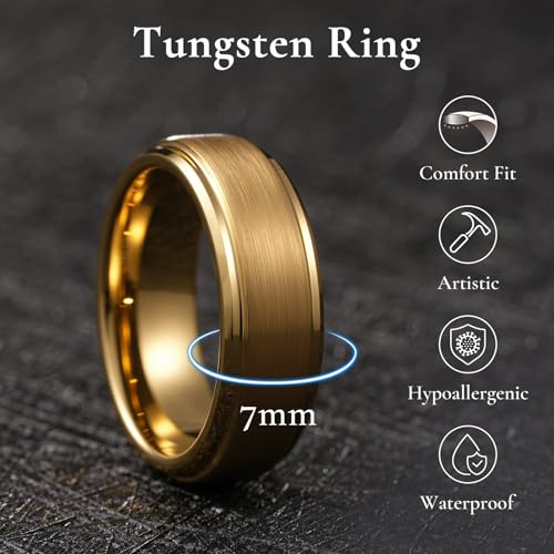 Image of King Will Classic Tungsten Wedding Band for Men, 6 /7 /8 /9 /10mm Widths, Polished Finish Step Edge Matte Rings Comfort Fit