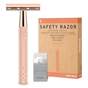 Rose Gold Safety Razor, Single Blade Razors for Women, with 10 Stainless Steel Safety Razor Blades, Reusable Metal 1 Blade Razor, Eco-Friendly, Smooth and Close Shave, Sustainable, Plastic Free