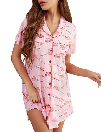 Image of Pjmlifecoco Nightgown for Women Button Down Sleepshirt Short /Long Sleeve Nightdress Soft Modal Sleepwear S-XXL