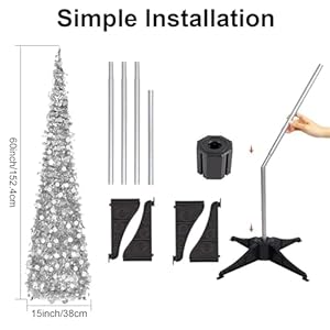 Silver christmas tree 5ft collapsible pop up tinsel christmas tree easy assembly coastal glitter pencil tree for home office holiday party farmhouse xmas decoration  urban country home decor