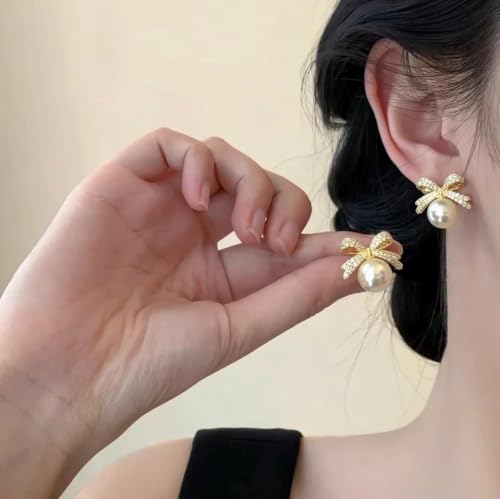 Generic misthi jewel Korean Style Pearl & Crystal Bow Earrings Set, - Image 6