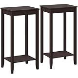 Topeakmart 2 Tier End Table Set of 2, Slim Side Table with Storage Shelf, Small Coffee Table for Living Room Couch Sofa Office Small Spaces, Wood Finish