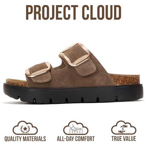 Image of Project Cloud 100% Genuine Leather Platform Sandals Women Footwear - Wedge Chunky Slides for Women 2026 with Memory Foam Insole & Cork Footbed Womens Sandals (GreeceChunky)