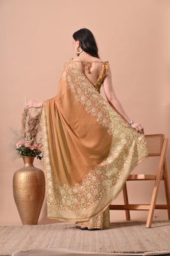 Image of MIRCHI FASHION Women Saree | Chiffon Chevron Zig Zag Printed Office Wear Sari with Blouse
