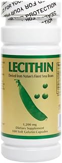 Lecithin 1,200 mg from Non-GMO Soy – High Potency Phospholipids with Choline – Supports Brain, Liver & Heart Health – 100 Capsules