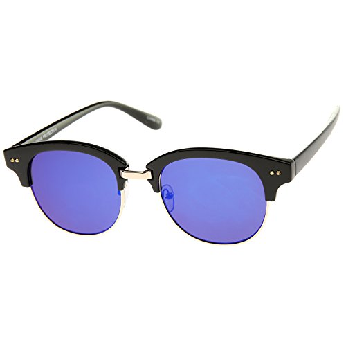 zeroUV Bold Metal Nose Bridge Color Mirror Lens Round Half-Frame Sunglasses 52mm2