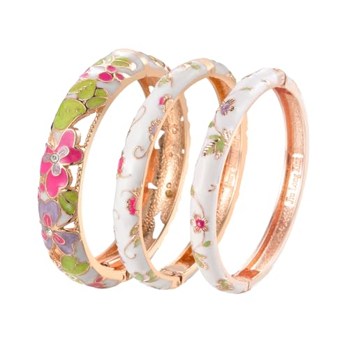 Image of UJOY Womens Multi-colors Cloisonne Bracelet Gold Plated Flower Hollowed Enameled Hinged Cuff Bangles Jewelry Gift 88A10