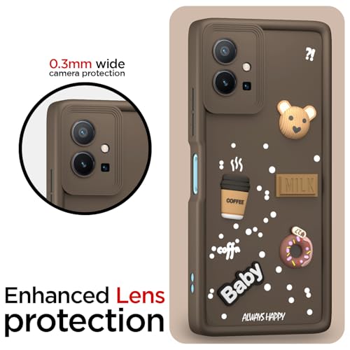 Image of Pikkme Back Cover for Vivo T1 5G / Vivo Y75 5G / IQOO Z6 5G | Cute Fun Cartoon 3D Bear Silicone Full Body Protection Bumper Case (Brown)