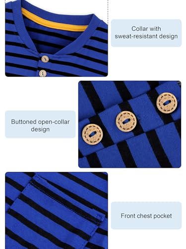 Image of Poroka 4 Pack Baby Boys and Toddlers Cotton Short-Sleeve T-Shirts Pocket Button Crew Neck Tee Short-Sleeve Shirts