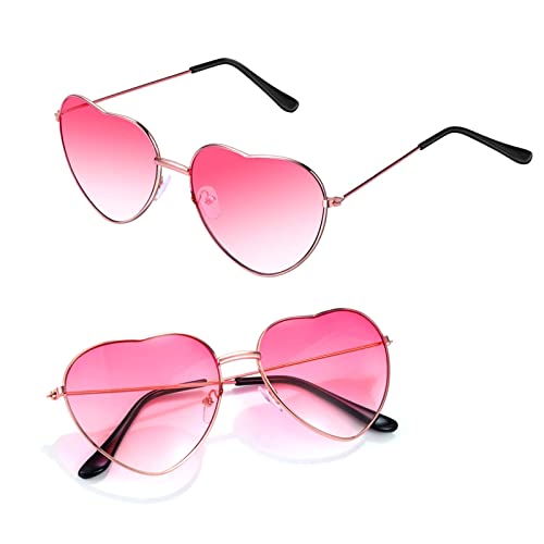 QincLing 2 Stück Herz Sonnenbrille, Fliegerbrille Damen Candy Color Retro Sonnenbrille für Partys