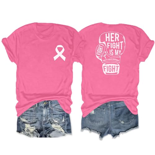 MOUSYA Breast Cancer Shirts Women Pink Ribbon Breast Cancer Awareness Shirt Cancer Survivor Inspirational Short Sleeve Tops