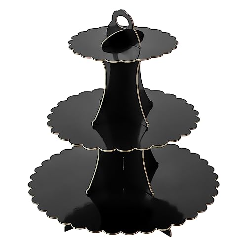 Soleebee 3-Tier Cupcake Stand Cardboard Cupcake Tower Dessert Cup Cake Stand Tower for Birthday Wedding Party Decoration Cupcake Tier Stand 1 Set (Black)