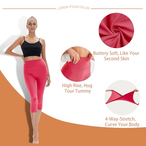 High Waisted Leggings for Women - No See Through Tummy Control Cycling Workout Yoga Pants with Pockets Reg & Plus