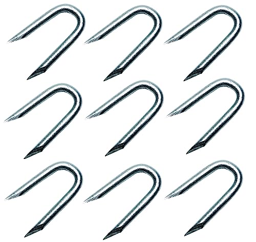 TERF® Clavos en U galvanizados de 30 mm de longitud, 30 mm de diámetro, 3,35 mm de diámetro, grapas de alambre resistentes para fijar vallas, 50 unidades